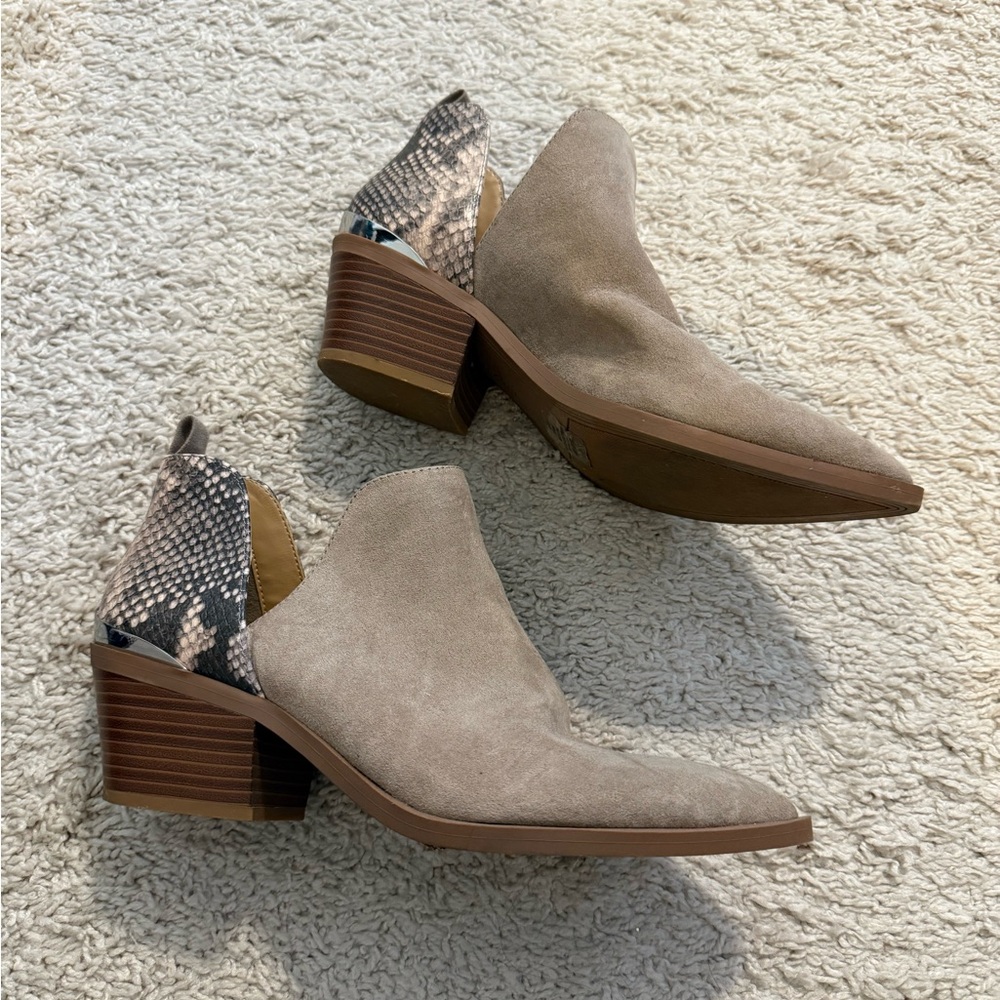 Express Taupe Ankle Boots with Snakeskin Accent